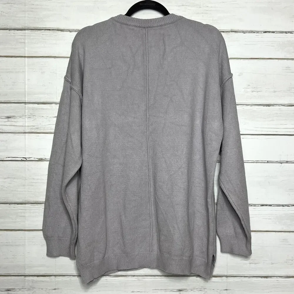 Pink Lily Gray Heart Sweater Oversized Cozy Knit Pullover Size Medium